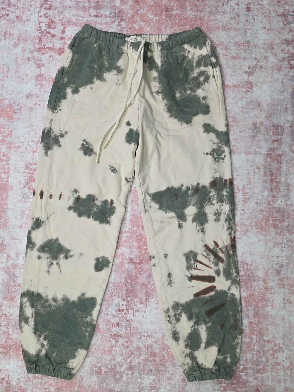 Lucky Brand Green and Cream Tie-Dye SweatpantsY2K Casual/Streetwear Size S